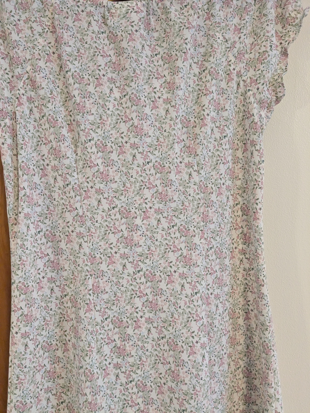 Faded Glory Vintage Pink and Cream Floral Midi Dress with Tie Neck - Picture 7 of 11